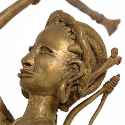 African Tribal Bronze Sculpture - Female Warrior on a Horse-VT-849286