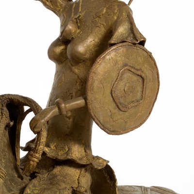 African Tribal Bronze Sculpture - Female Warrior on a Horse-VT-849286