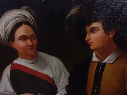 After Caravaggio, Figurative Scene, 1800s, Oil on Canvas, Framed-AKA-1794670