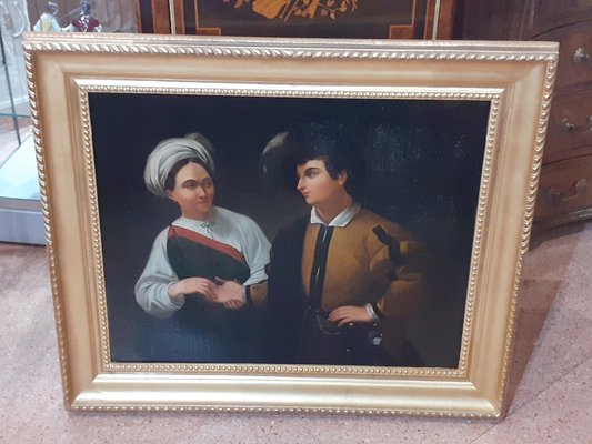 After Caravaggio, Figurative Scene, 1800s, Oil on Canvas, Framed-AKA-1794670