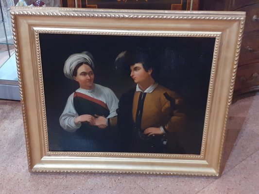 After Caravaggio, Figurative Scene, 1800s, Oil on Canvas, Framed-AKA-1794670