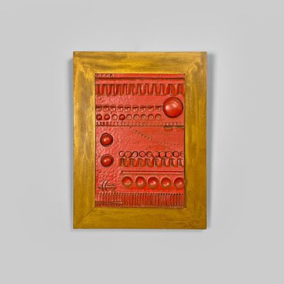 After Carlos Carlè, Argentine Modern Sculpture Painting, 1974, Red Ceramic & Gilt Wood-GDD-2041605