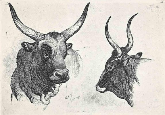 After Charles Coleman, The Bulls in the Roman Countryside, Original Etching, 1992-ZCI-1379829