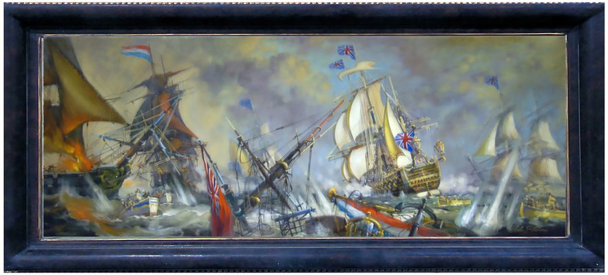 After D.G.M. Gaitalian, Sea Battle, Oil on Canvas, Framed-YUW-1305264