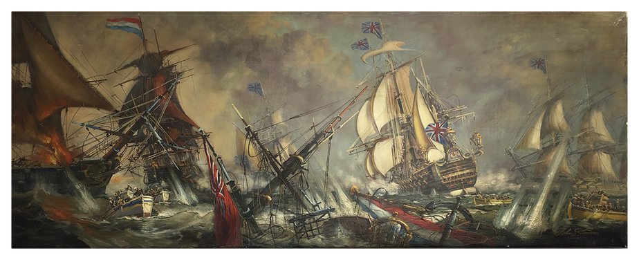 After D.G.M. Gaitalian, Sea Battle, Oil on Canvas, Framed-YUW-1305264