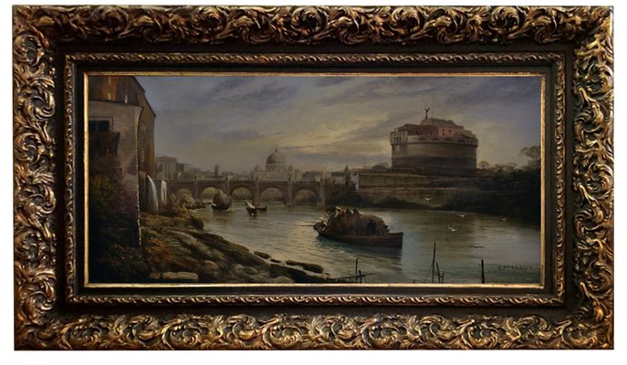 After G. Vanvitelli, Rome, Italian Landscape Painting, Oil on Canvas, Framed-YUW-1304915