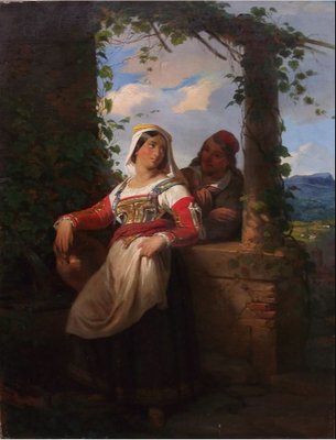 After Gerolamo Induno, Courtship Scene, 1800s, Oil on Canvas-QOR-2028971