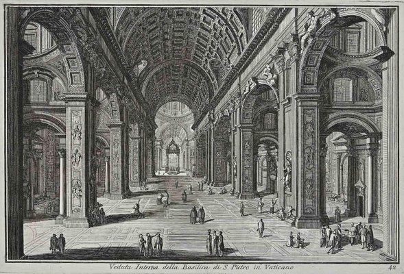 After Giuseppe Vasi, Interior of S.Pietro in Vaticano, Etching, 18th Century-ZCI-1380138