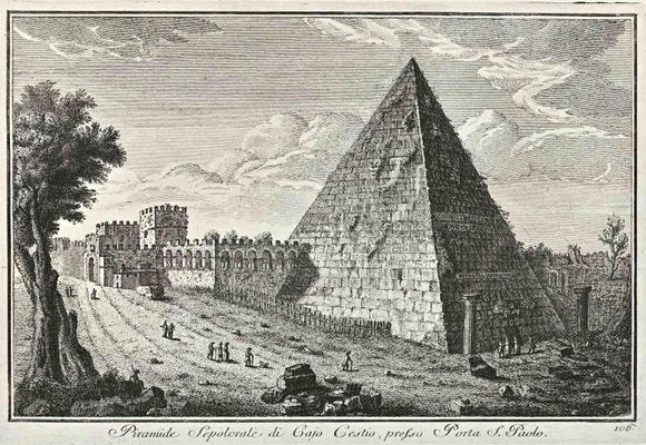 After Giuseppe Vasi, Piramide, Porta S.Paolo, Etching, 18th Century-ZCI-1380127