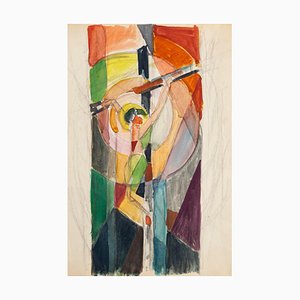 After Jacques Villon, Crucified Christ, Pencil and Watercolor, 1950s-ZCI-2025269