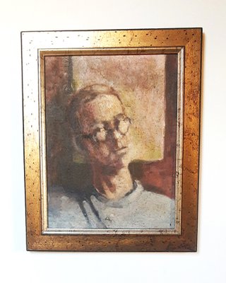 After Karol Larisch, Portrait with Glasses, 1920s, Oil on Canvas, Framed-AOU-1447169