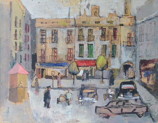 After Maurice Utrillo, French Square, 1950s, Gouache on Paper-AOI-1813079