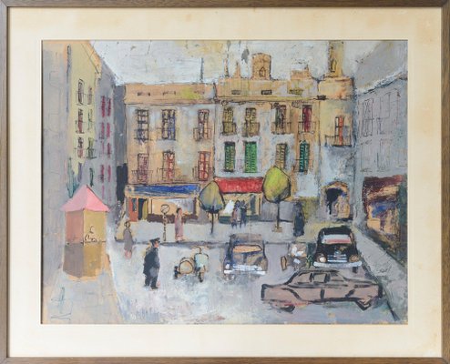 After Maurice Utrillo, French Square, 1950s, Gouache on Paper-AOI-1813079