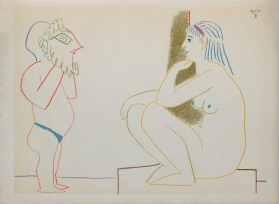 After Pablo Picasso, Comédie Humaine: 29.1.54. III, 1954, Lithograph on Rivoli Paper-FMZ-1176930