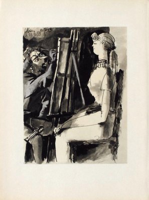 After Pablo Picasso, Comédie Humaine - Femme Et Peintre II, 1954, Photolithograph on Rivoli Paper-FMZ-1176923