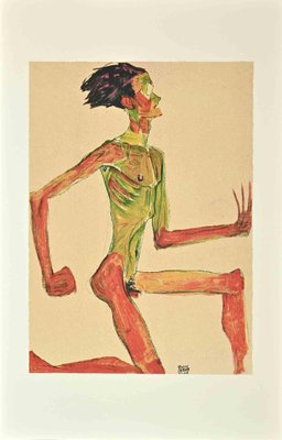 After Schiele, Kneeling Male Nude in Profile, Lithograph, 2007-ZCI-1788612