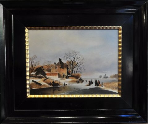 After Théodore De Reuver, Winter Landscape, 1700s-1800s, Oil on Wood-QOR-2028849