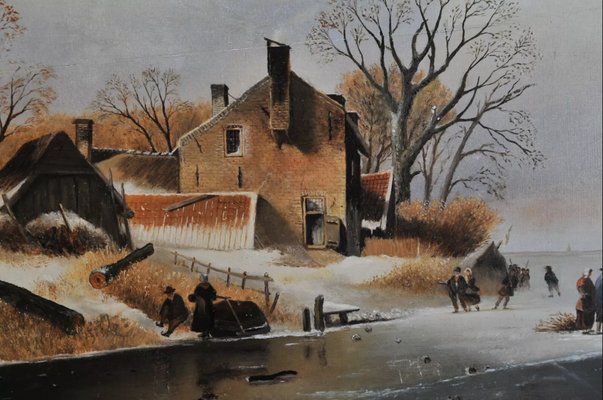 After Théodore De Reuver, Winter Landscape, 1700s-1800s, Oil on Wood-QOR-2028849