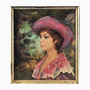 After Vincenzo Irolli, Portrait of a Pretty Lady in a Hat, 1890s-1910s, Oil on Board-QOR-2028937