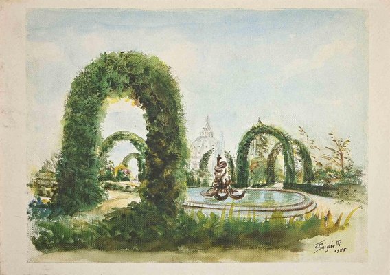 After Zeno Giglietti, Garden in Rome, Screenprint, 1985-ZCI-1163314