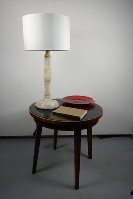 Agate Stone Table Lamp with Satin Lampshade, 1970s-UWE-845346