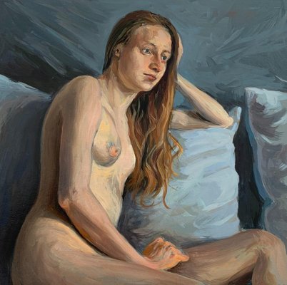 Agnieszka Staak-Janczarska, Nude with a Pillow, 2021, Oil on Cardboard-XHG-1241785