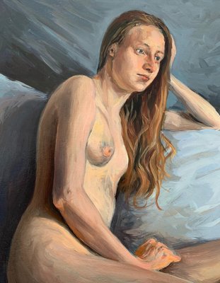 Agnieszka Staak-Janczarska, Nude with a Pillow, 2021, Oil on Cardboard-XHG-1241785