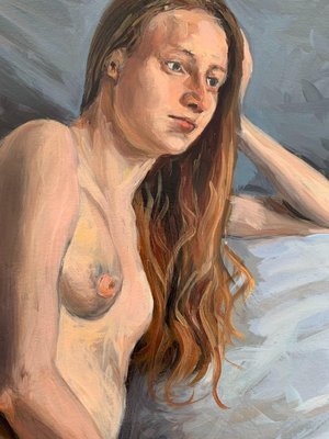 Agnieszka Staak-Janczarska, Nude with a Pillow, 2021, Oil on Cardboard-XHG-1241785