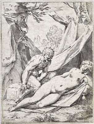 Agostino Caracci (1557, Bologna - 1602, Parma), Satyr Nymph, Copper Engraving-QFT-1734303