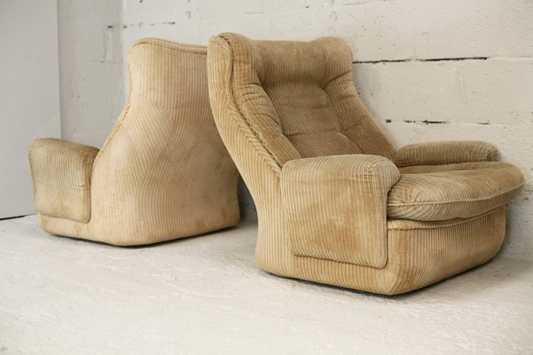 Airborne Fiberglass and Velvet Beige Armchairs by Michel Cadestin, Set of 2-MAO-953604