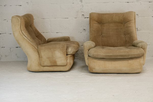 Airborne Fiberglass and Velvet Beige Armchairs by Michel Cadestin, Set of 2-MAO-953604