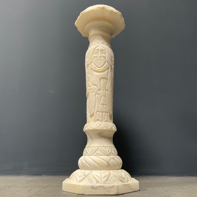 Alabaster Religious Column Carved-NPL-1361372