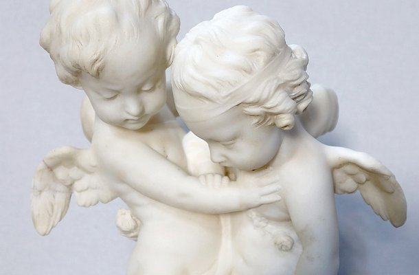 Alabaster Sculpture of Two Lovers Fighting over a Heart, 19th-Century-RVK-1123558