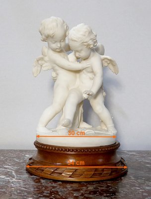 Alabaster Sculpture of Two Lovers Fighting over a Heart, 19th-Century-RVK-1123558