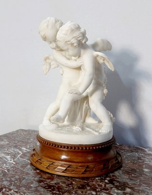 Alabaster Sculpture of Two Lovers Fighting over a Heart, 19th-Century-RVK-1123558