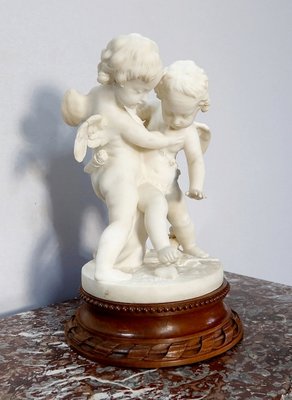 Alabaster Sculpture of Two Lovers Fighting over a Heart, 19th-Century-RVK-1123558