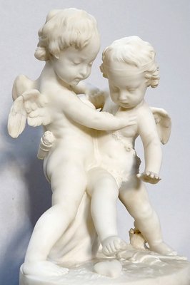 Alabaster Sculpture of Two Lovers Fighting over a Heart, 19th-Century-RVK-1123558