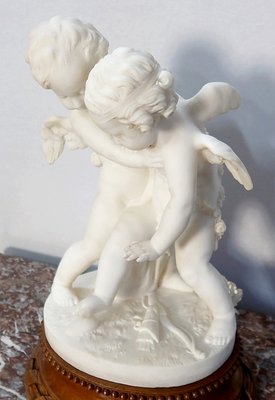 Alabaster Sculpture of Two Lovers Fighting over a Heart, 19th-Century-RVK-1123558