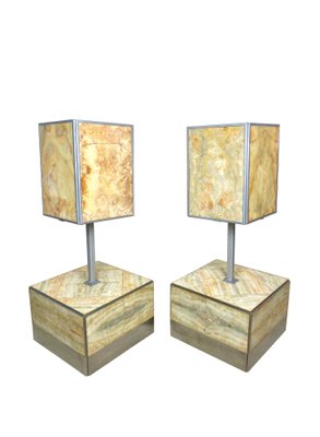 Alabaster Side Table & Lamp by Tommaso Barbi, Italy, 1970s, Set of 2-LYQ-1171564