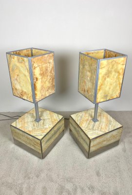 Alabaster Side Table & Lamp by Tommaso Barbi, Italy, 1970s, Set of 2-LYQ-1171564