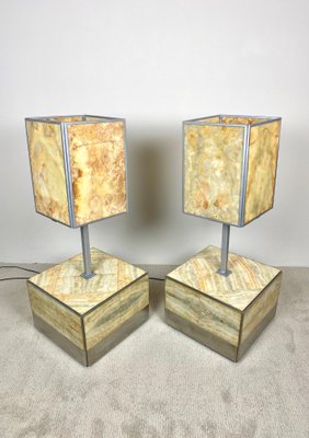 Alabaster Side Table & Lamp by Tommaso Barbi, Italy, 1970s, Set of 2-LYQ-1171564