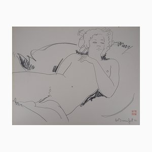 Alain Bonnefoit, Nude Woman, Original Drawing-KHH-1198839