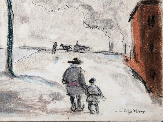 Albert Lepreux, Father and Child in a Landscape, Early 20th Century, Mixed Media on Paper-NRC-1794574