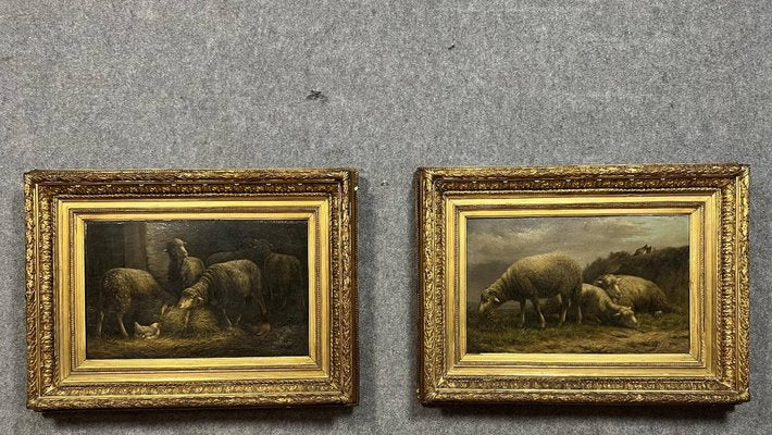 Albert Smets, Flemish School Scenes, Large Oils on Panels, 1880, Framed, Set of 2-MWB-1814483