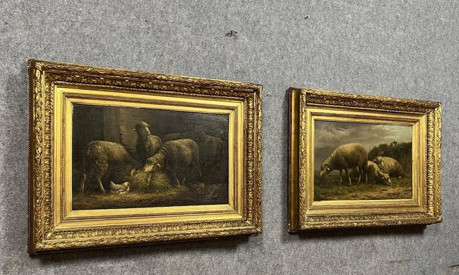 Albert Smets, Flemish School Scenes, Large Oils on Panels, 1880, Framed, Set of 2-MWB-1814483