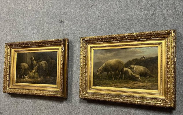 Albert Smets, Flemish School Scenes, Large Oils on Panels, 1880, Framed, Set of 2-MWB-1814483