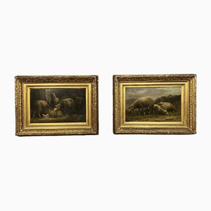 Albert Smets, Flemish School Scenes, Large Oils on Panels, 1880, Framed, Set of 2-MWB-1814483