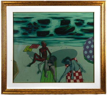 Alberto Cavallari, Figures on the Beach, Oil on Canvas, 1960s, Framed-ZCI-1770312