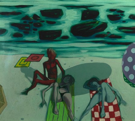 Alberto Cavallari, Figures on the Beach, Oil on Canvas, 1960s, Framed-ZCI-1770312