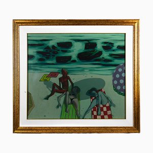 Alberto Cavallari, Figures on the Beach, Oil on Canvas, 1960s, Framed-ZCI-1770312